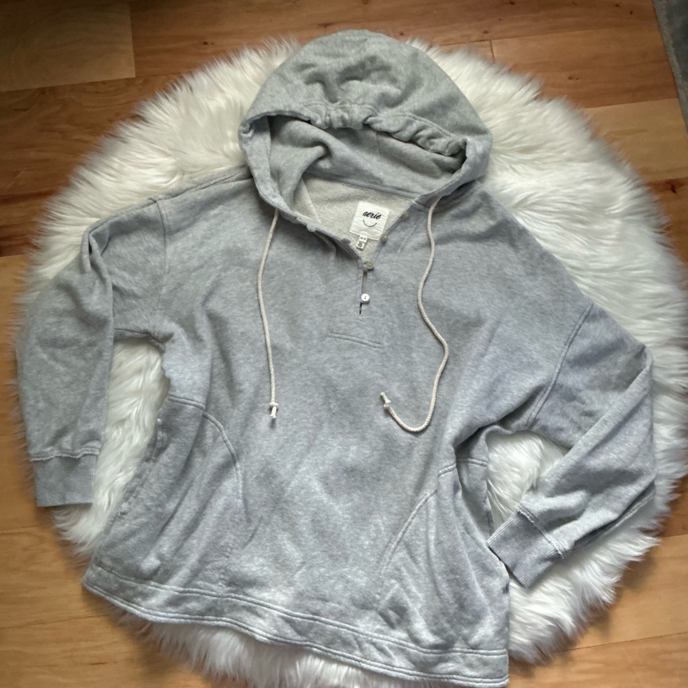 Aerie Oversized Light Grey Hoodie Sweatshirt Size XS